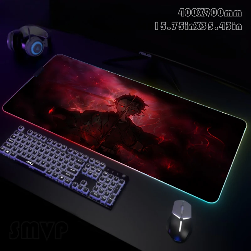 Demon Slayer Large RGB Mouse Pad Gaming Mousepads LED Mouse Mat Gamer Desk Mats Rubber Table Rug With Backlit Desk Pads