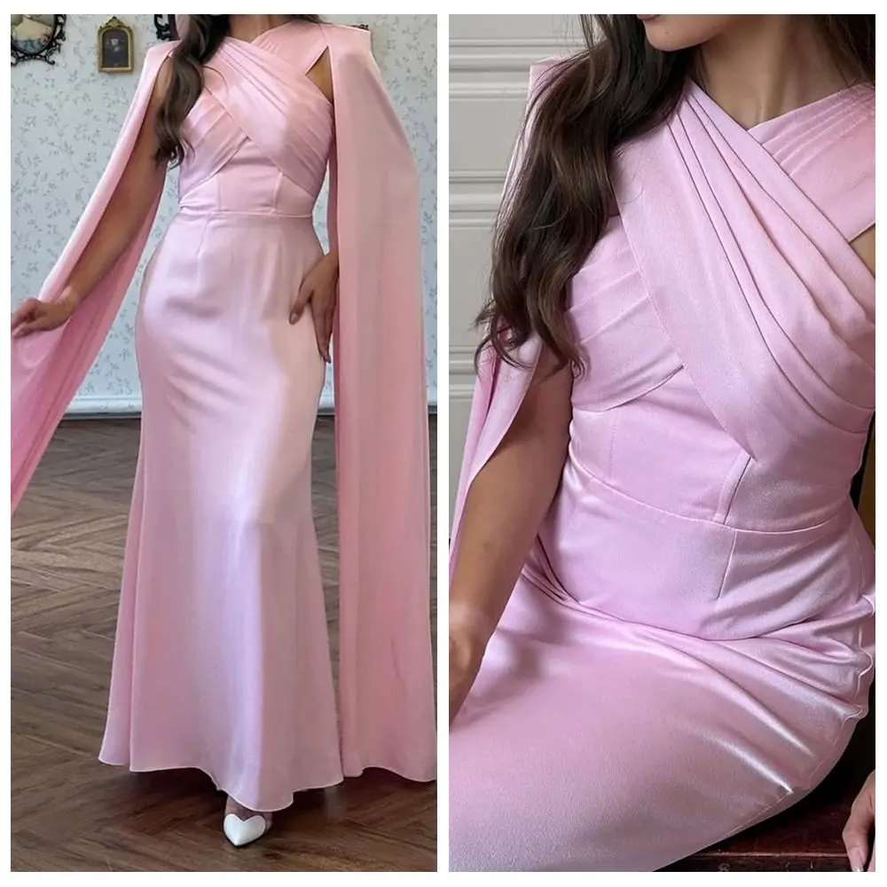 Customized A-line Evening Dresses Floor-length V-neck Sleeveless Prom Gown Simple Fashion Pleat Stole Draped Casual Party Gown