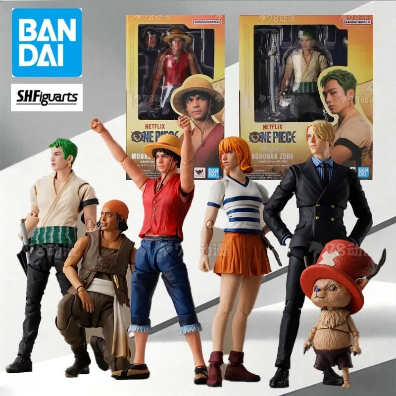 Bandai S.H.Figuarts One Piece Usopp Nami Monkey D. Luffy Roronoa Zoro Netflix PVC Figure 4-Pack Anime Model Toy