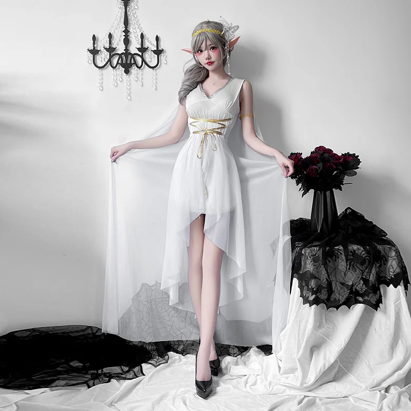 Adult Fairy Costume White Long Dr loween Cosplay Performance Outfit Godd Sle Women's Traditional Ethnic Stage Costume