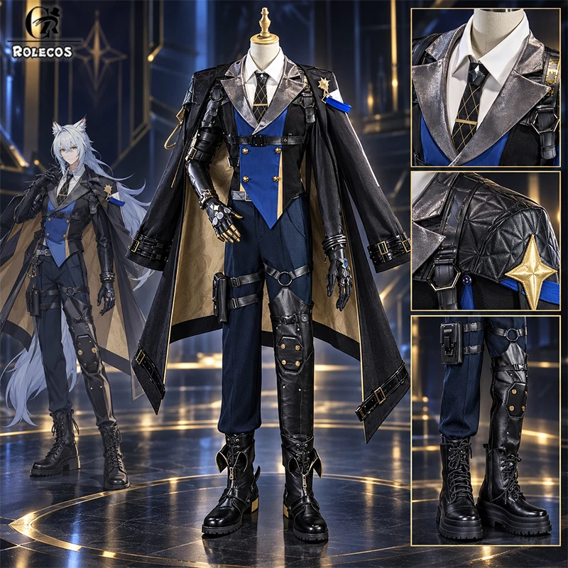 ROLECOS, disfraz de cosplay de Severian Lowell de la serie de anime Zenless Zone Zero, abrigo de cuero negro para mujer, ideal para fiestas de Halloween y juegos de rol, con detalles metálicos.