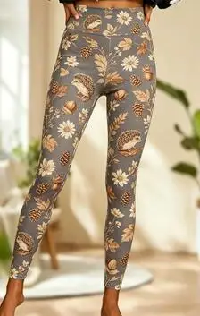 Women's Mid Waist Fleece Lined Leggings Vintage Bird Leaf Berry Print Slim Fit Stretch Long Pants