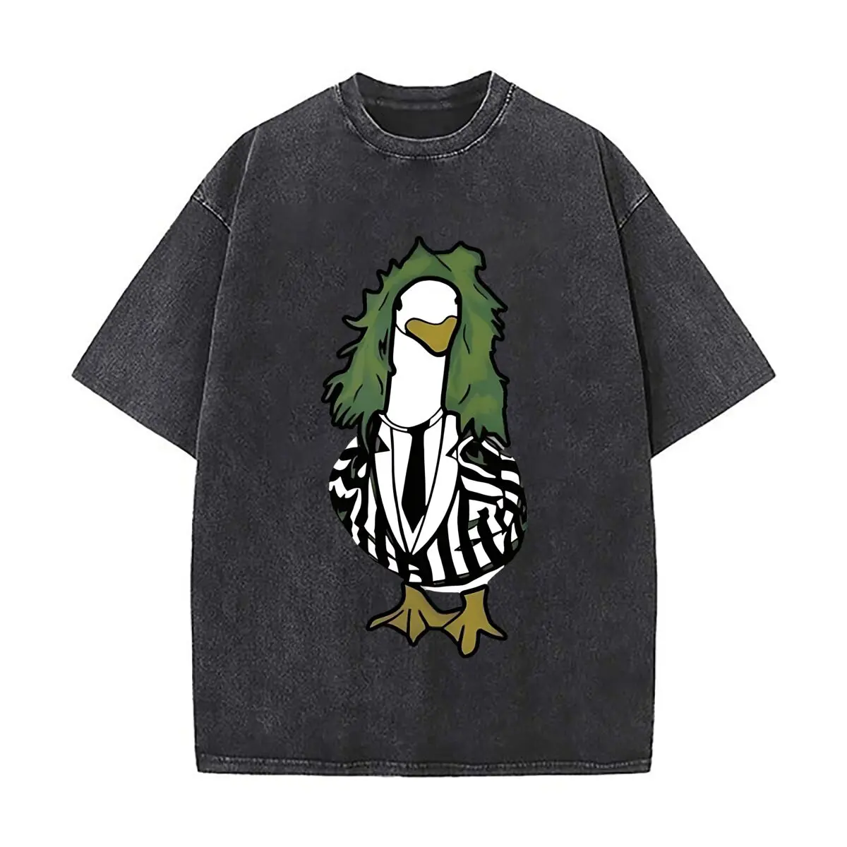 Green Wig Striped Suit Duck Decor Washed Distressed Loose Streetwear Tops for City Walks