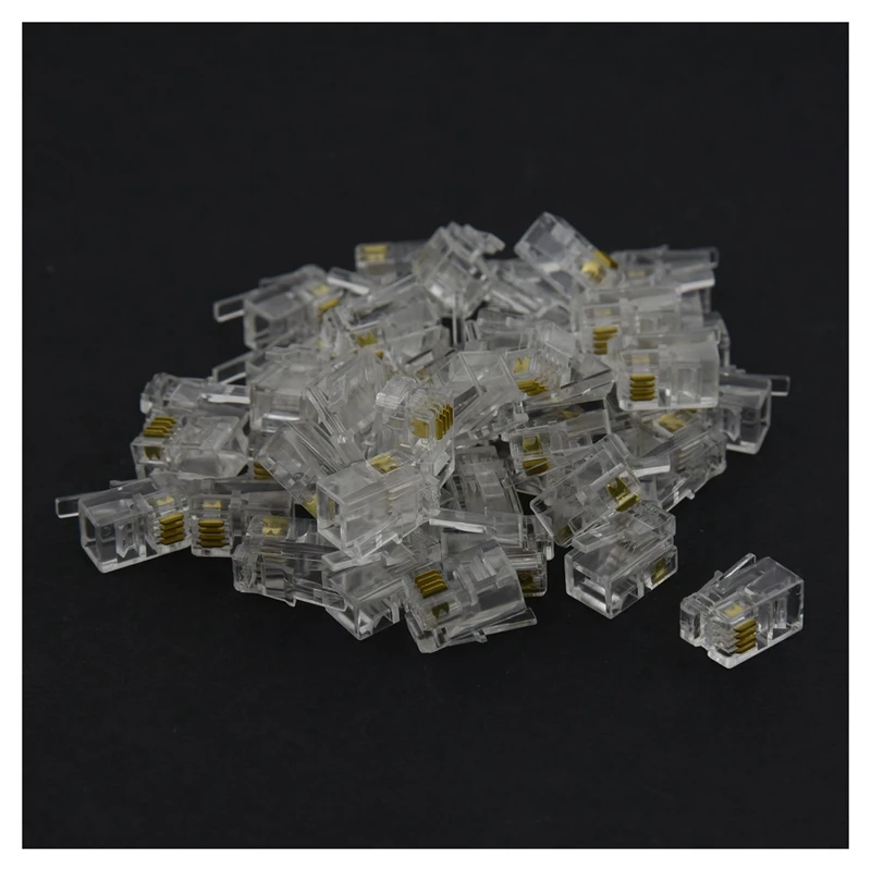 RJ9 4P4C Plug Phone Jack Connector 100 Pieces, Transparent