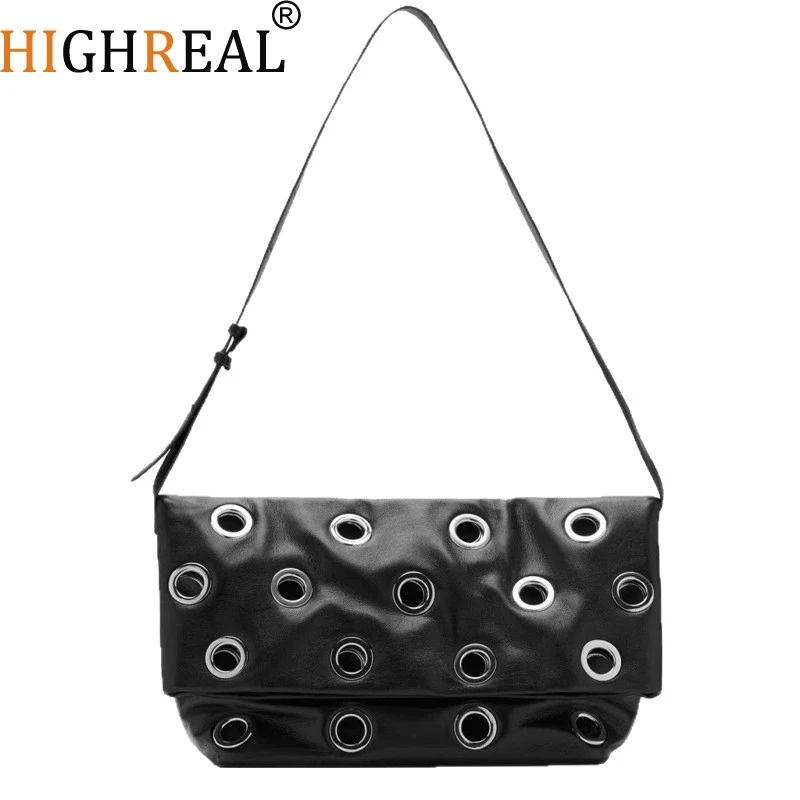 

Hollow Rivet Tote Padded Pu Leather Women Bags Soft Shoulder Bag Studded Designer Bags for Women Handbags Shopper Purses Female
