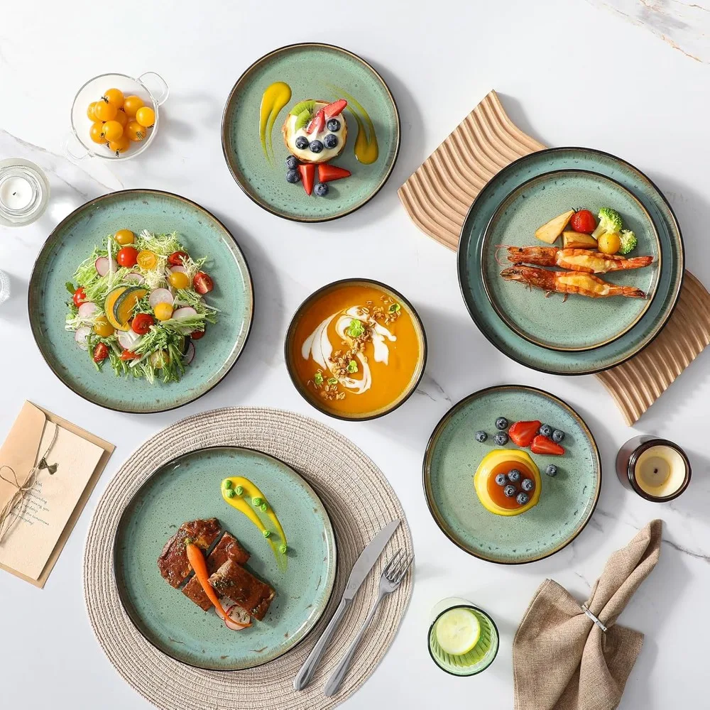 Stoneware Dinnerware Set for 6, 18-Piece Vancasso Plates and Bowls, Microwave and Dishwasher Safe Kitchenware