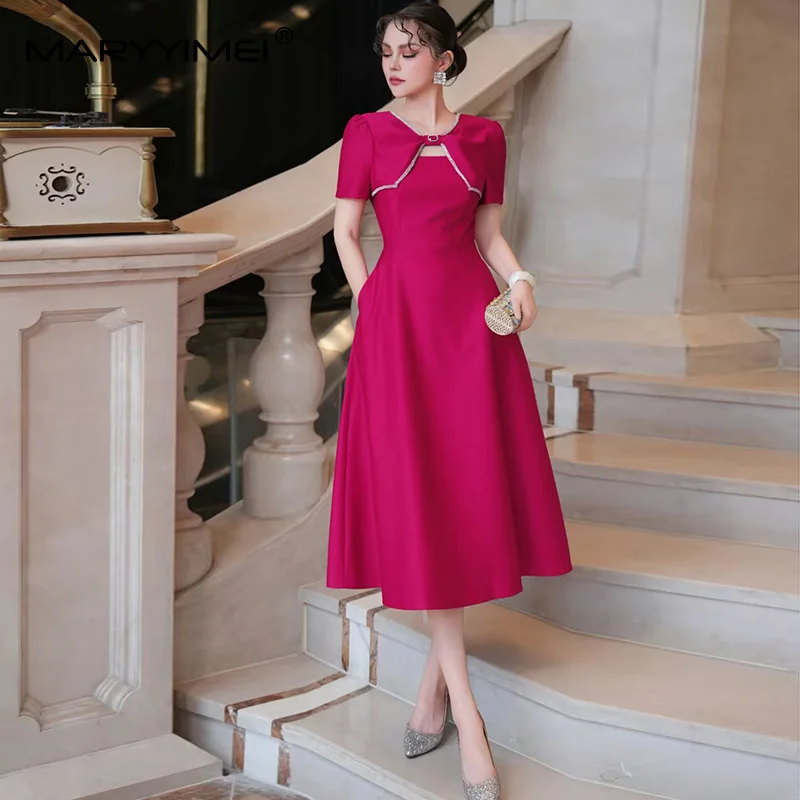 MARYYIMEI diseño de moda vestido de noche para mujer de manga corta con cuentas sólido temperamento de celebridad A-Line vestidos de baile