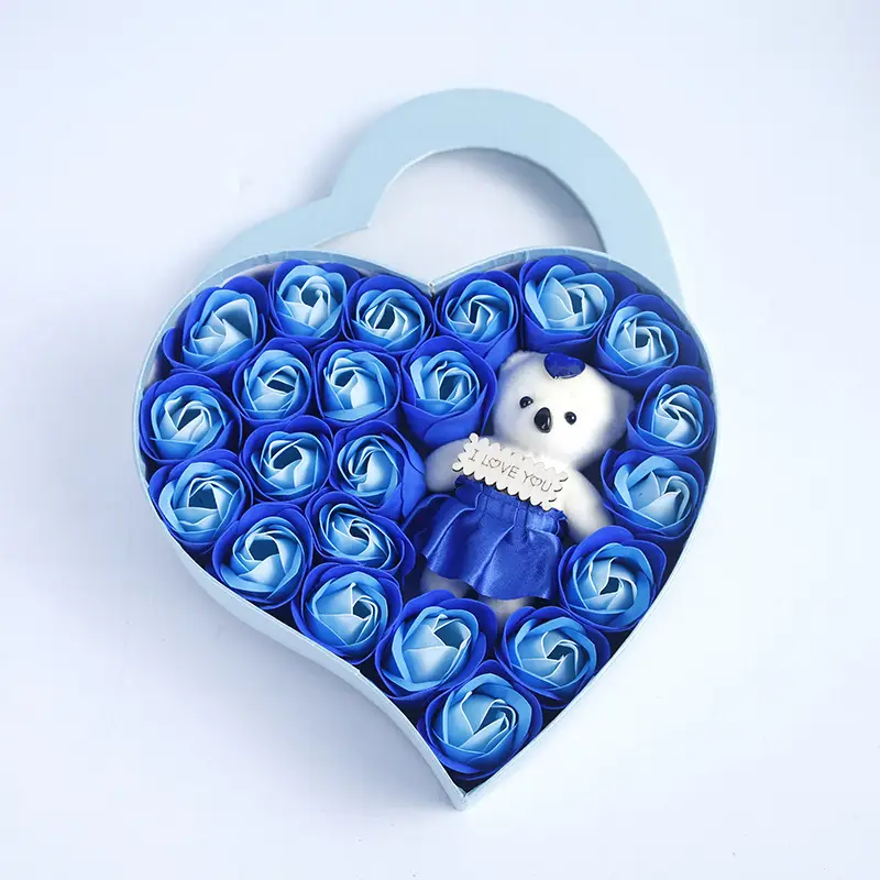 22 Flowers Soap Flower Gift Rose Box Valentines Day Gift Bears Bouquet Wedding Decoration Gift Festival Heart-shaped Box - 5