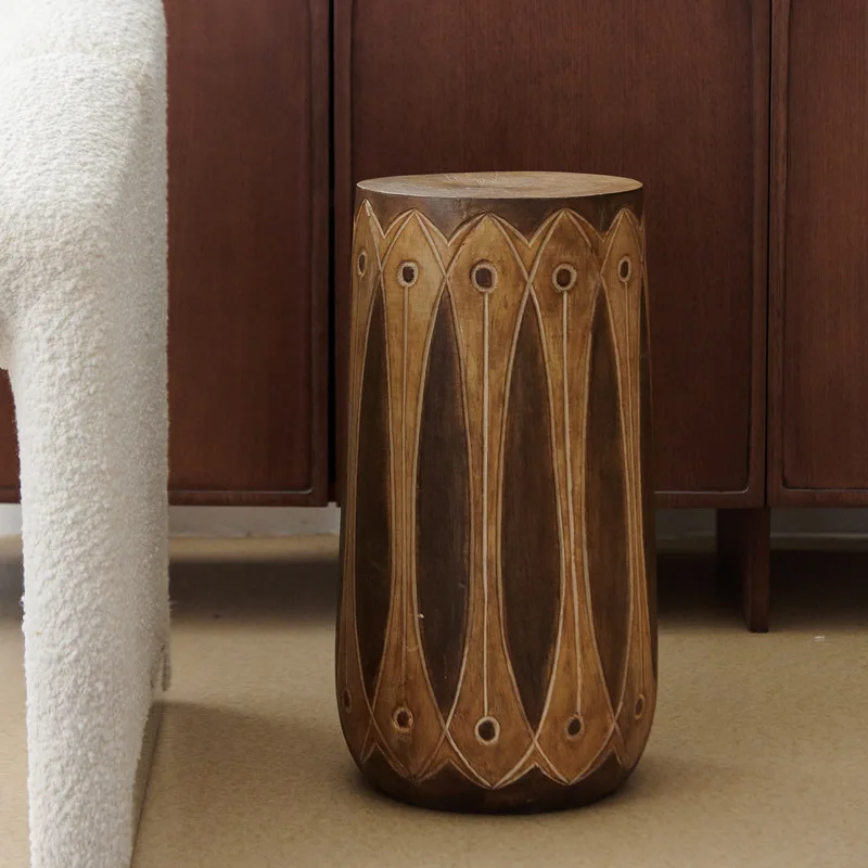 National wind wabi-sandy wind retro solid wood pier cylindrical coffee  ornament model room bed and breakfast sofa side base