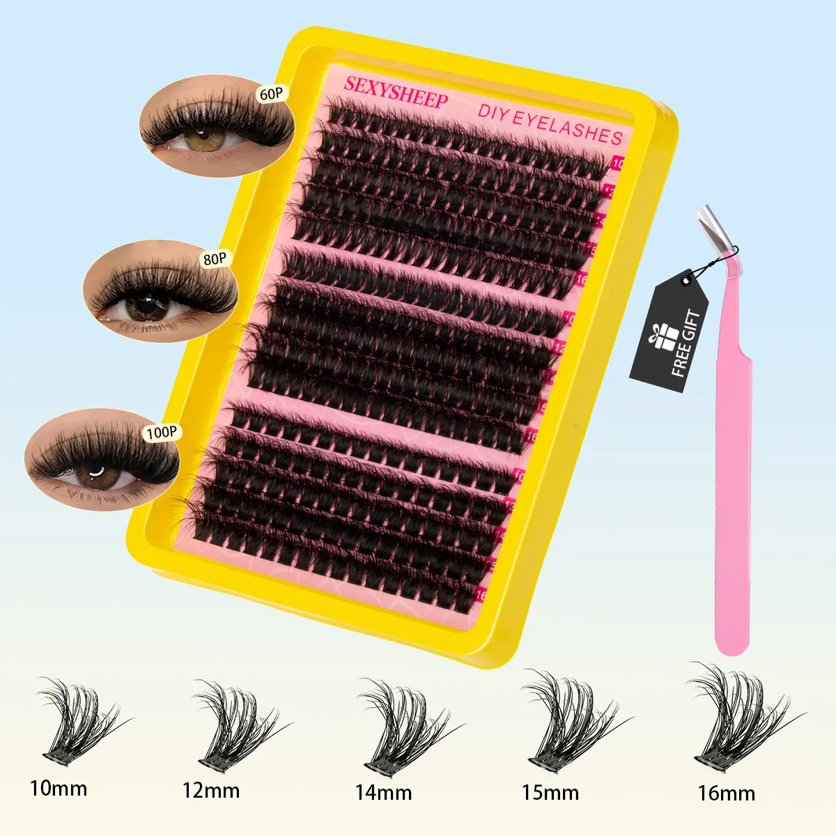 SEXYSHEEP ラッシュクラスターキット うっすらまつげキット C カール DIY まつげナチュラルクラスターラッシュボンドとシールラッシュグルーピンセット