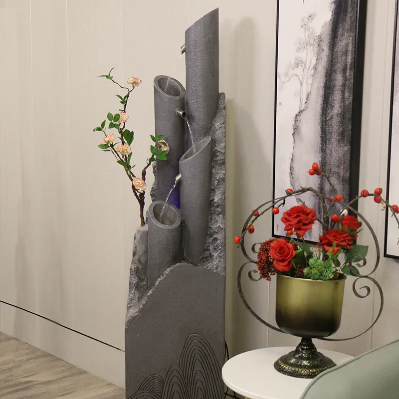 CX hotel clubhouse exhibition hall soft decoration, natural cement pillars, rockery, flowing water fountain floor ornament