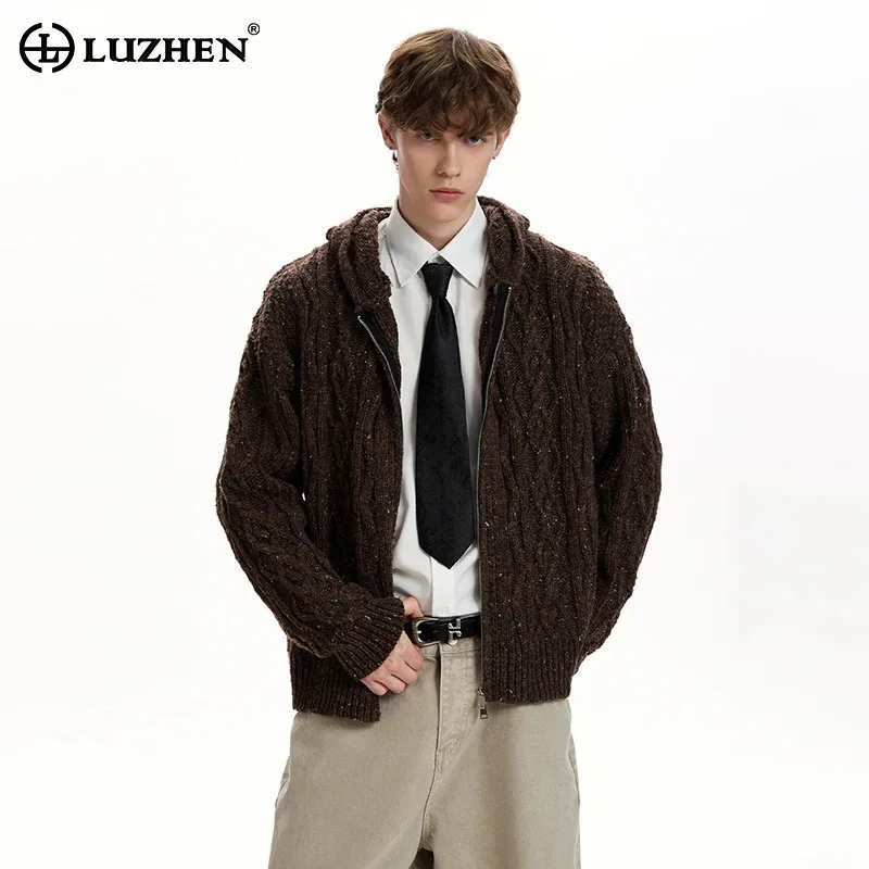 

LUZHEN 2025 Winter New Original High Quality Elegant Hooded Knitted Cardigan Coat Men's Fashion Handsome Casual Sweater JY5622