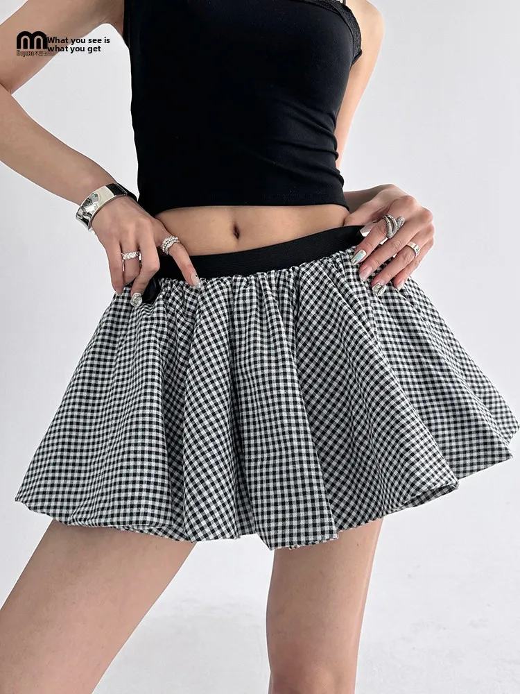 Farbe Blo Plaid Anti-Aging Puffy f Rock frauen Sommer 2025, Neue Hohe Taille Spleißen A-Linie Bloom ort Rock
