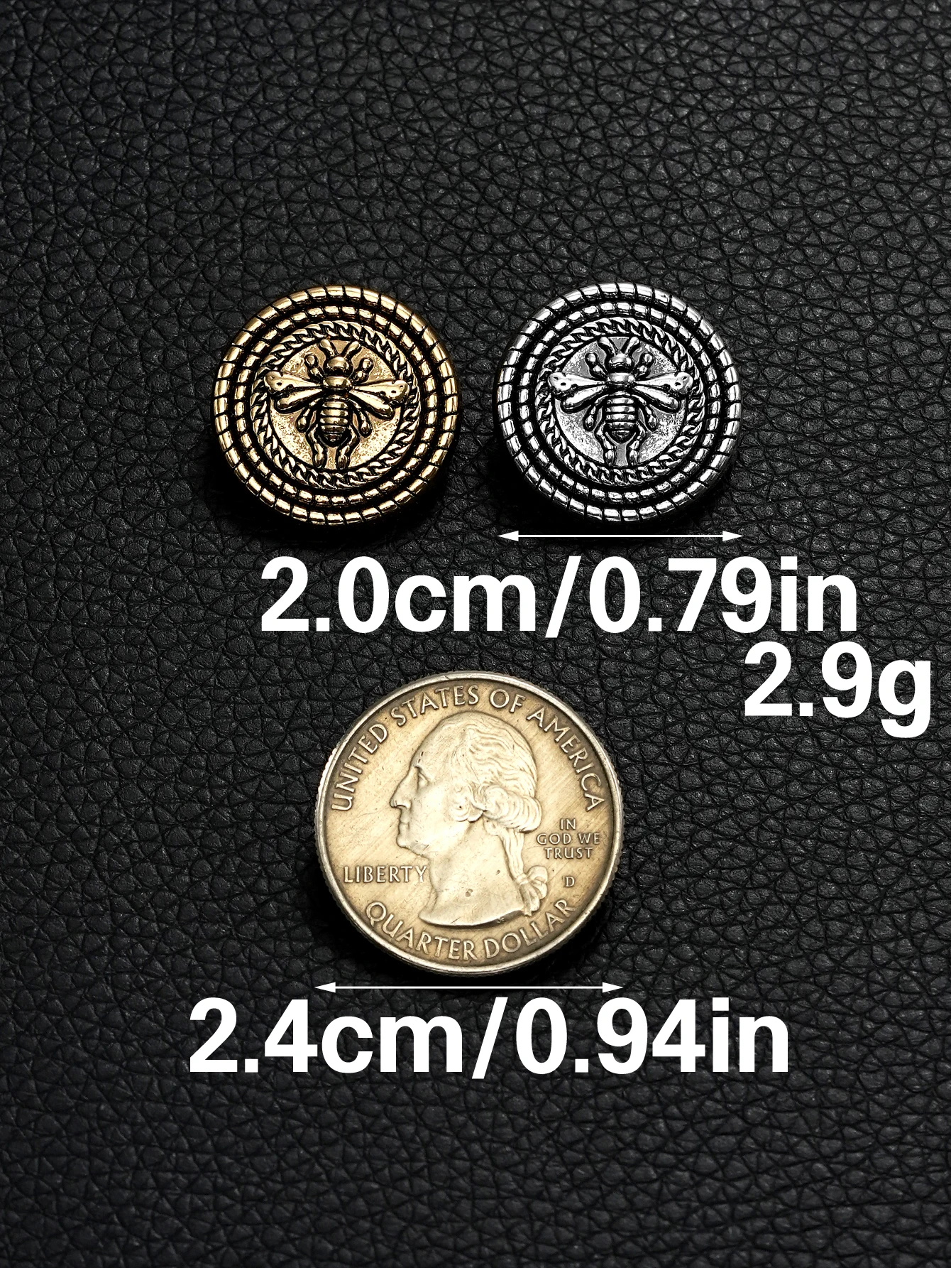 15Pcs/Lot Retro Bee Metal Buttons, Gold/Silver Round Shank Buttons for Sewing Coat Blazer, 15mm/19mm/23mm Available Garment Deco
