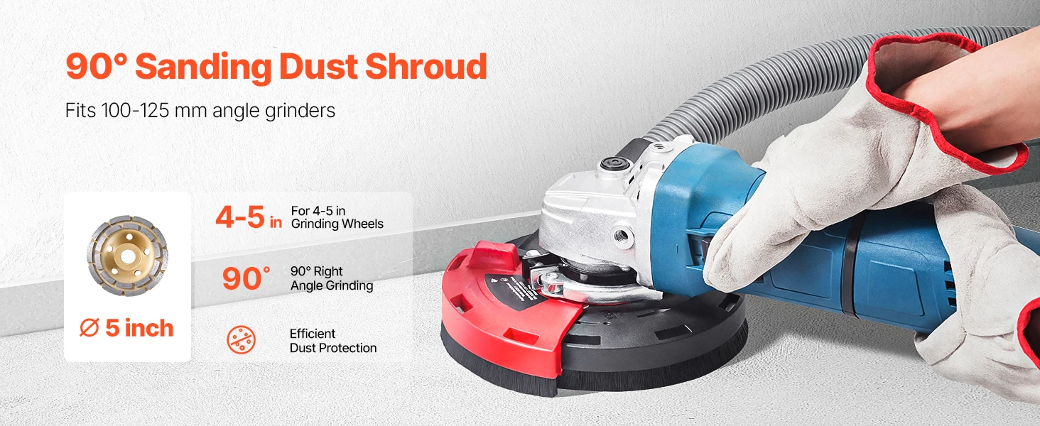 SucceBuy Grinding Dust Shroud for Angle Grinder Universal 4-5in with 6 Clamping Washers& 5in Diamond Grinding Cup Wheel for Wall