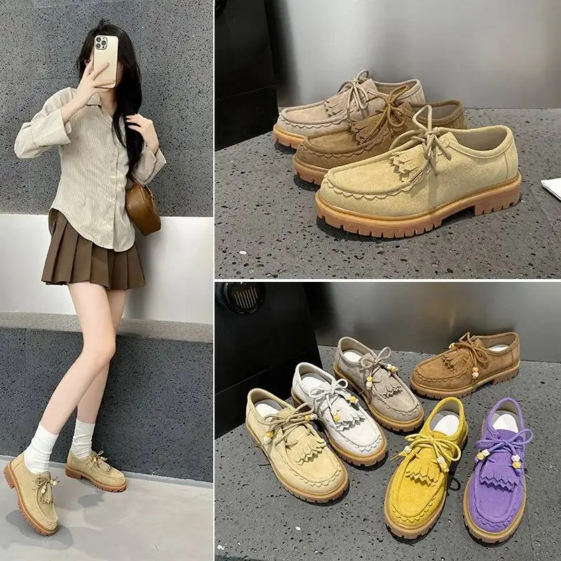 NEWFashionable tassel Women Shallow Mouth Single Shoes Spring New Item Suede Quality Comfortable And Elegant Flat Shoes