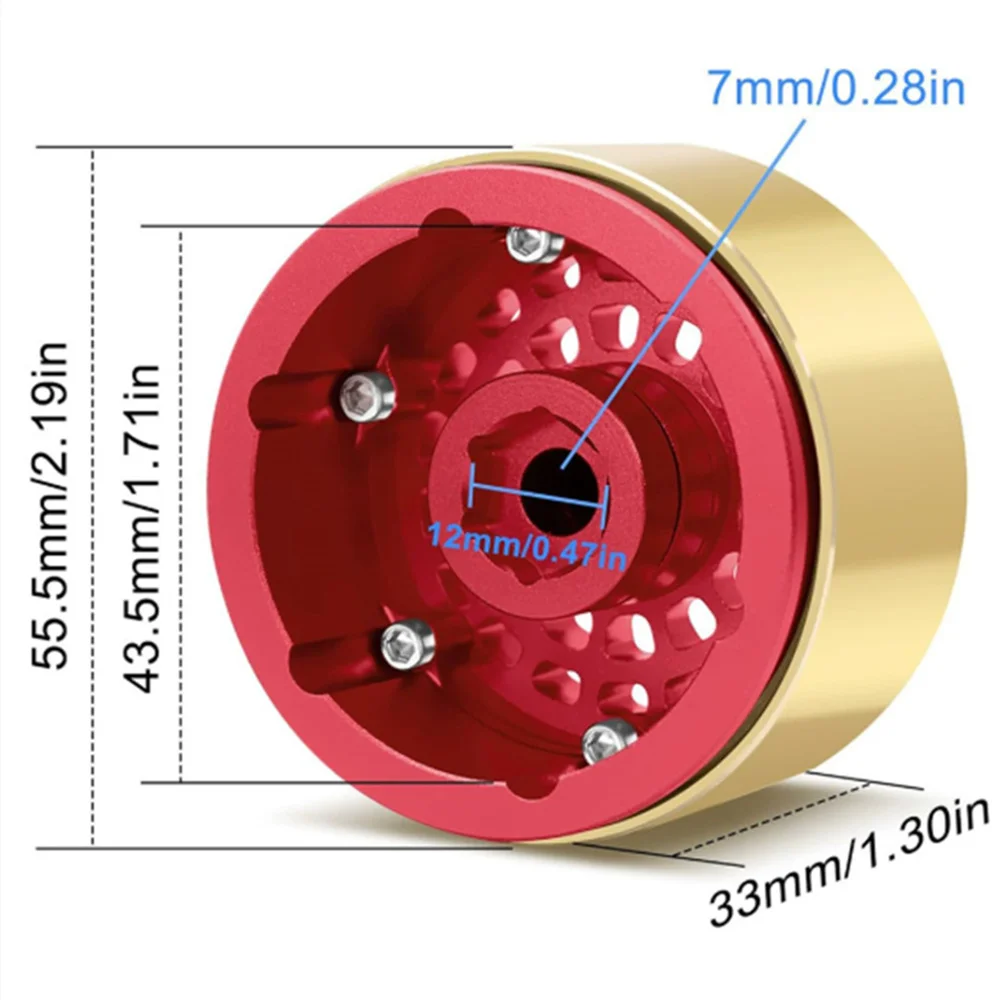 Cubo de rueda con bloqueo de bola de latón y aleación de aluminio para SCX10/TRX4 90046, pieza de juguete para vehículo todoterreno de coche de escalada de simulación RC de 1,9 pulgadas