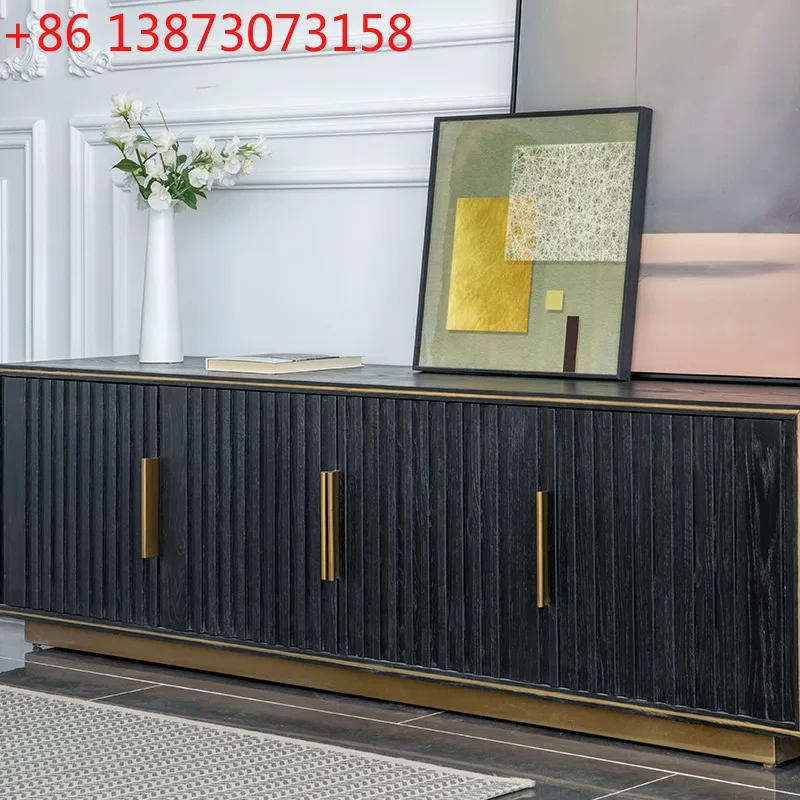 

Italian light luxury log TV cabinet solid wood metal side cabinet