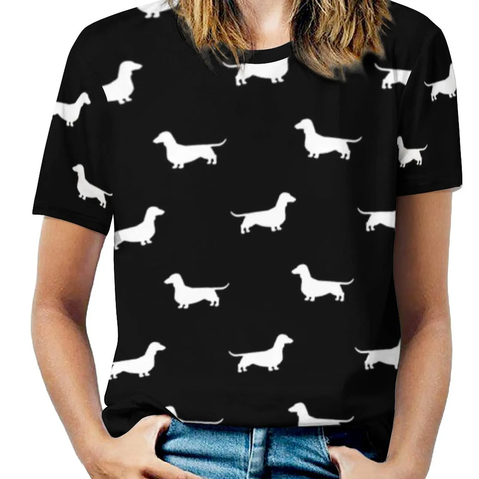 Wiener Dog Print T-Shirt Dachshund Silhouette Pretty T Shirts Short Sleeve Casual Tee Shirt Summer Graphic Tees 4XL 5XL 6XL