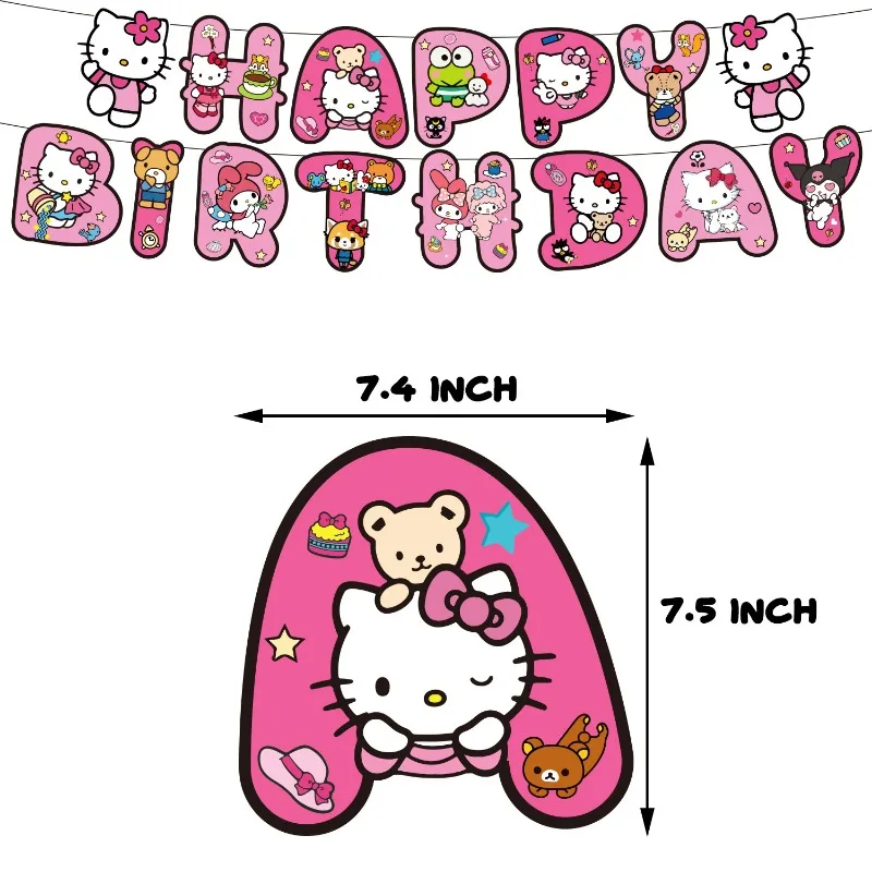 Sanrio Hello Kitty Theme Party Supplies DIY Balloon Birthday Banner Latex Balloon Decoration Cake Supplies Invitation Cards