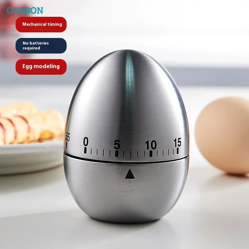 Stainless Steel Kitchen Timer with 60 Minute Reminder for Baking and Cooking Student Apple Egg-shaped Countdown Mechanical Timer