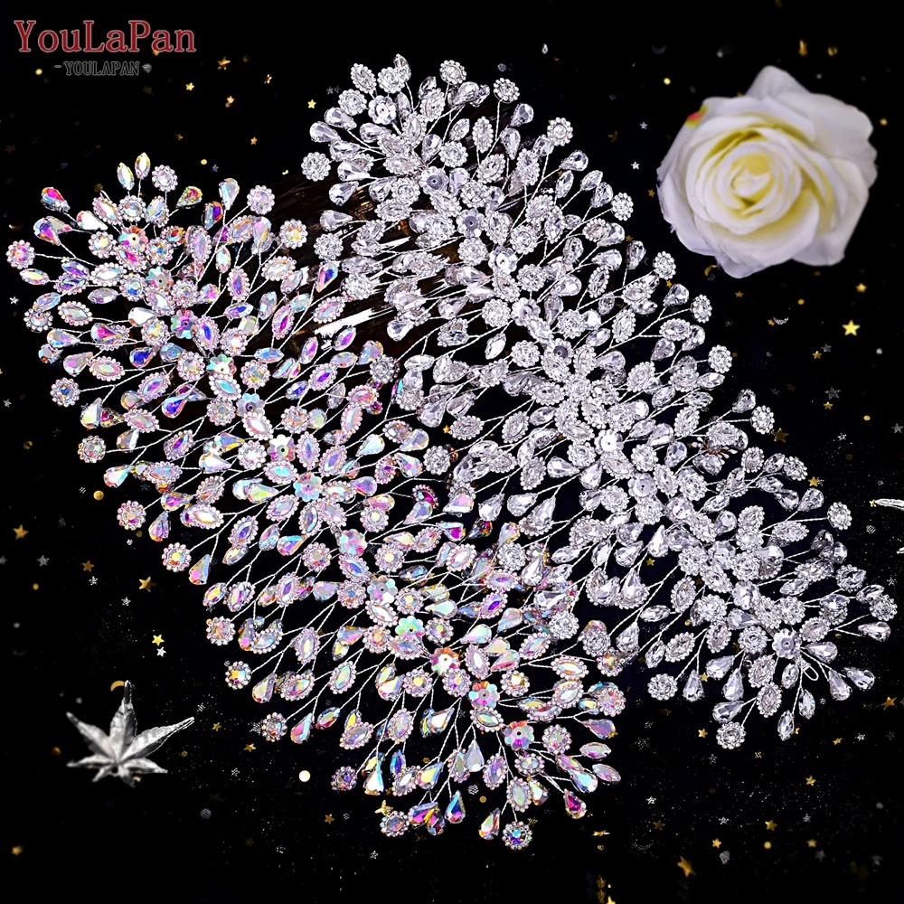 YouLaPan Bridal Rhinestone Flower Headband Shiny Bride Hair Accessories Wedding Hair Decoration Women Headdress For Party HP388