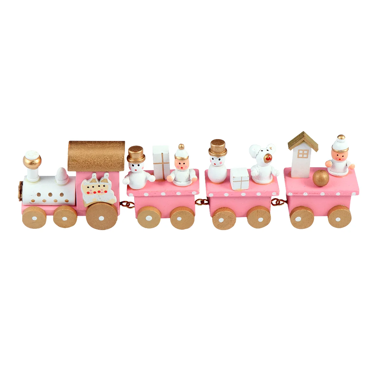 Decoraciones Adorno de tren de madera Estilo navideño Tema Mesa Adorno Escritorio Pan de jengibre Rosa Niña pequeña