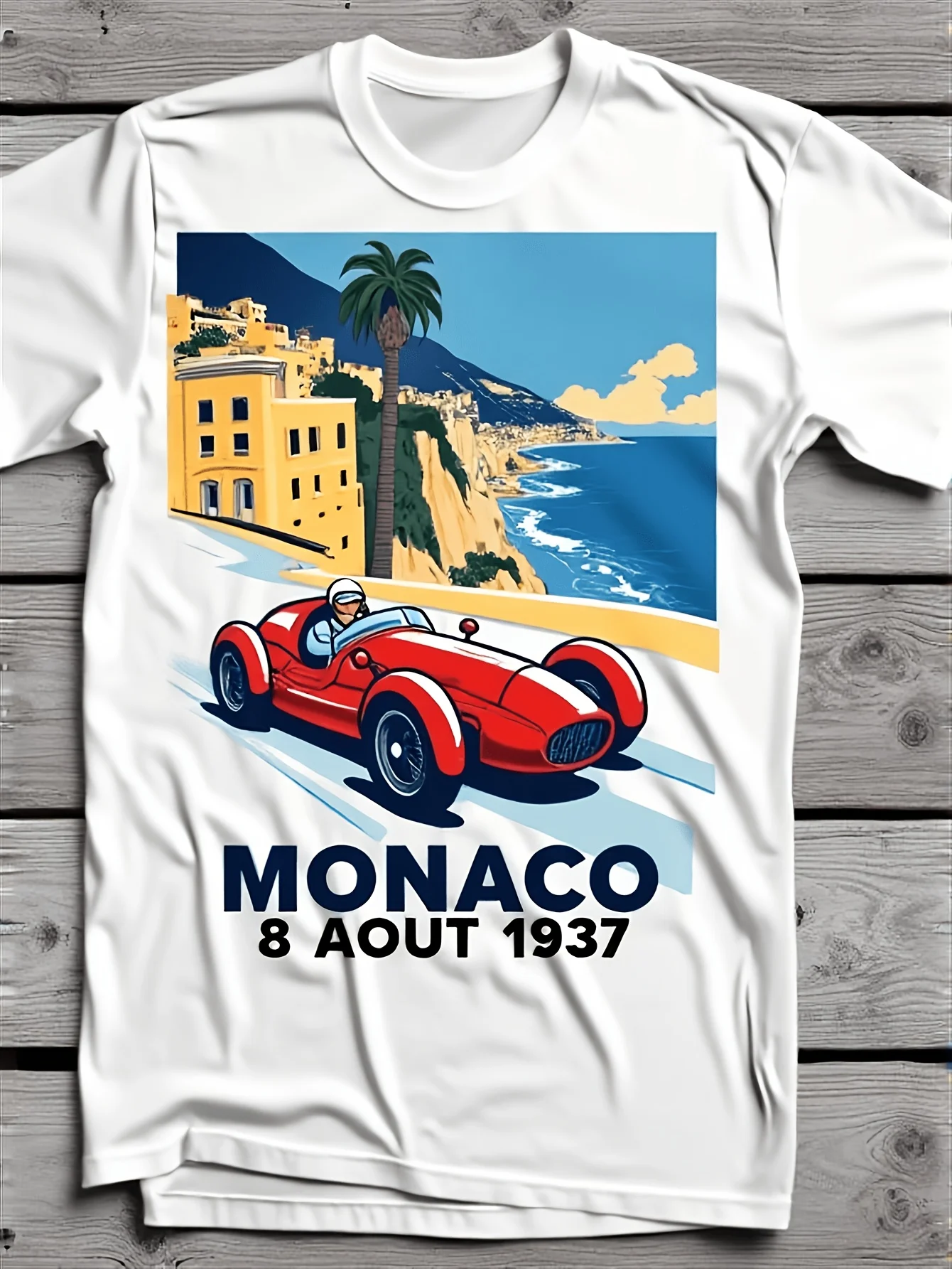 Classic Coastal Race Day T-Shirt Featuring Vintage Racing Artwork Inspired By The 1937 Monaco Grand Prix This Classic T-shirt