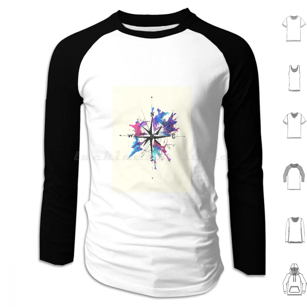 I Have You As My Compass Hoodie cotton Long Sleeve Artist Artistic Sketch Watercolour Watercolor Compass Galaxy Background