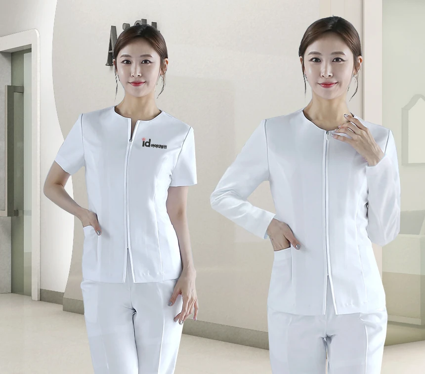 

Korean Style White Uniform Set Nurse Suit Beauty Salon Caretaker Workwear Polyester Fiber Long Pants Short Sleeve for Women