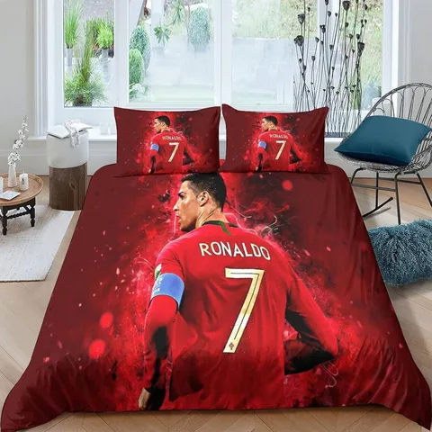 Conjunto de Cama CR7 com Capa de Edredom do Futebolista Ronaldo, Decoração para Quarto de Adultos e Crianças, Presente para Meninos e Meninas, Tamanhos Solteiro, Casal e Grande