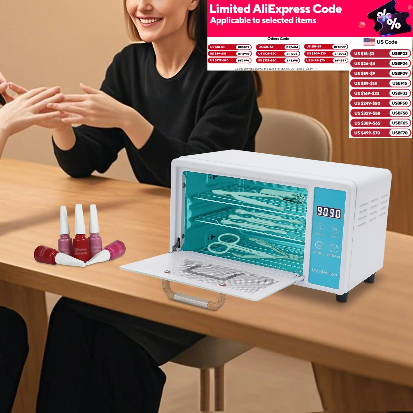 

Сушилка для чистки ногтей, 160 Вт, многофункциональный стерилизатор для ногтей, парикмахеров и стоматологических инструментов, 110 В, черный/белый/розовый