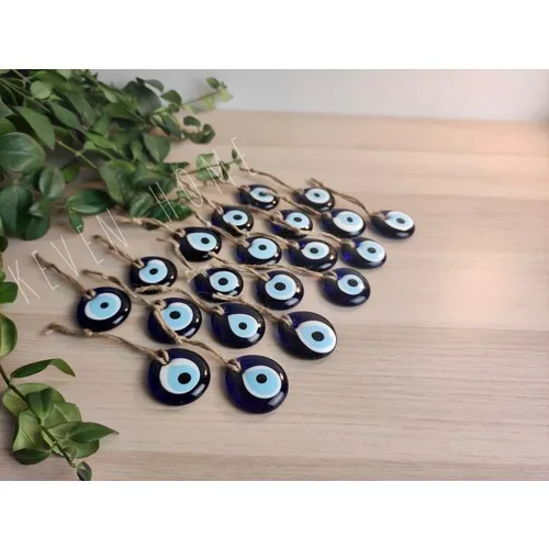 

Glass Blue Evil Eye Beads 20 Pc Wall Hanging Ornament Turkish Nazar Bead Car Office Decor Protection Bad Energies Modern Pattern