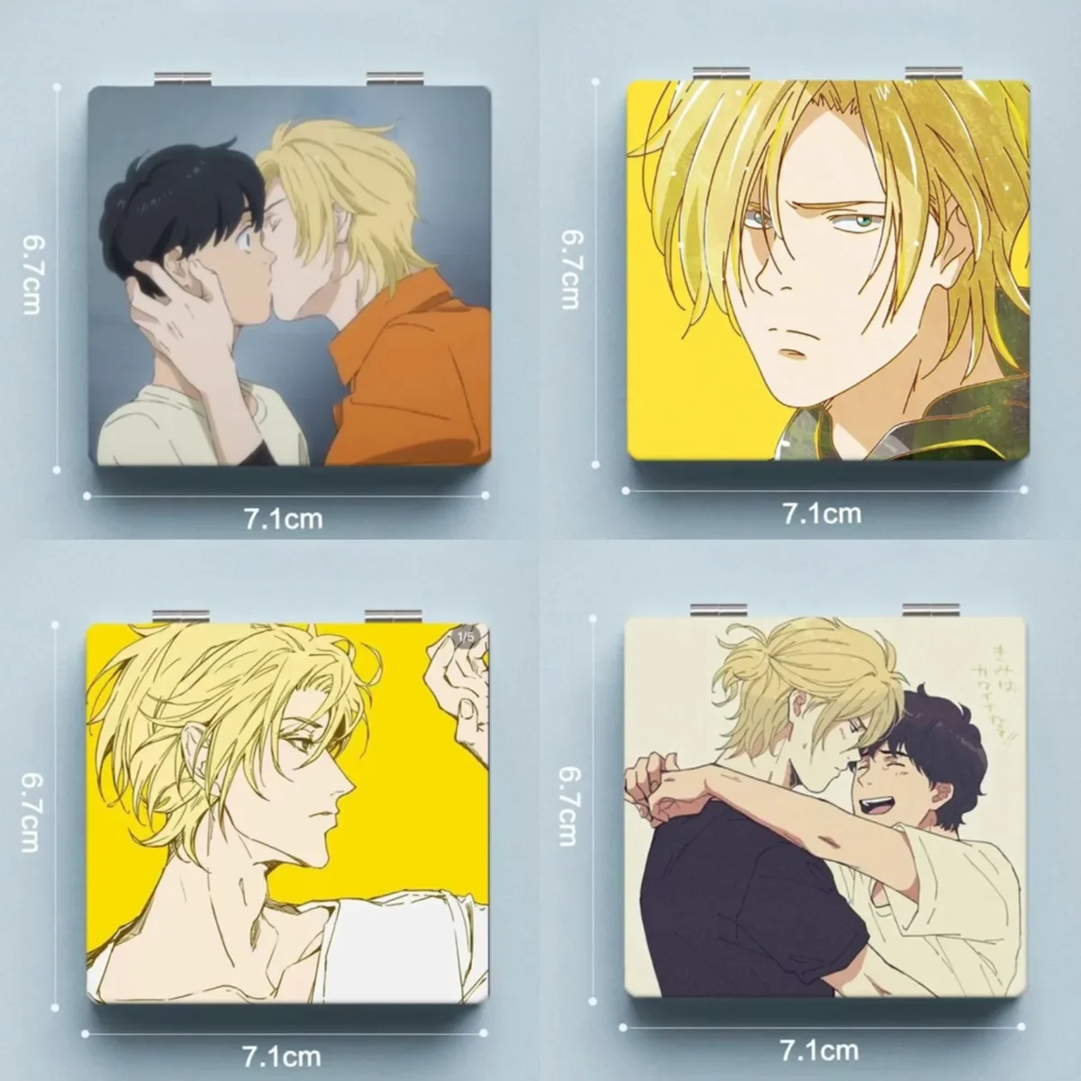 7x6cm, Banana fish, Folding Double-sided Makeup Mirror, Portable Travel, Mini Pocket, Anime Cute Girls Kids, Magnifying, Square