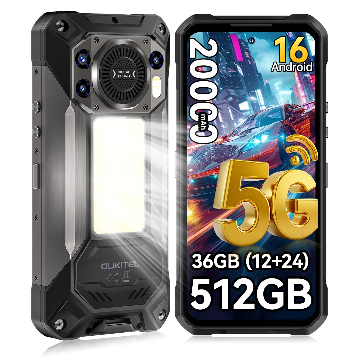 OUKITEL WP61 robuuste smartphone 5G Android 16 36GB(12+24)+512GB 20000mAh 45W 108MP 6,78 inch mobiele telefoon NFC 120Hz MTK Dimensity 7025