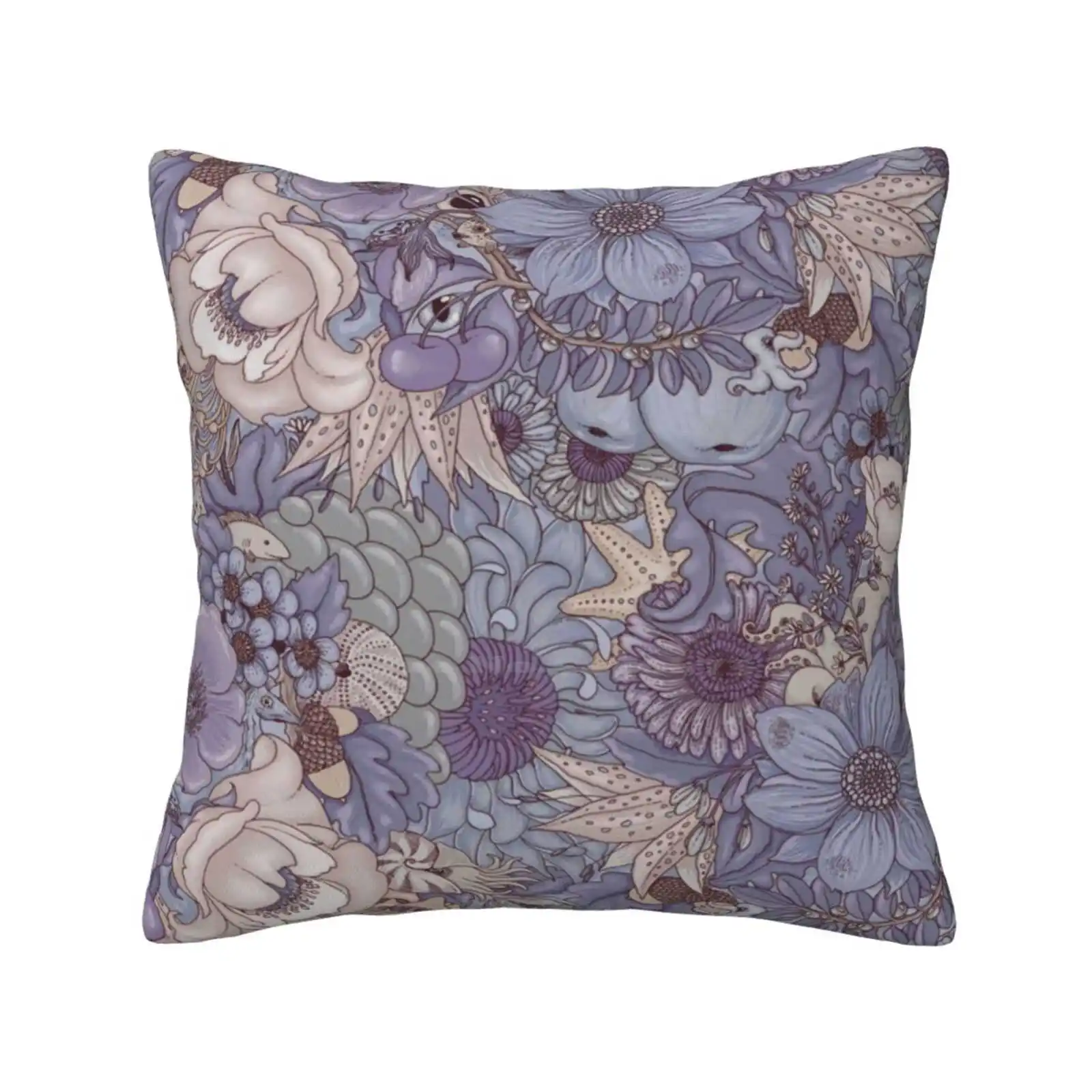 The Wild Side-Lavender Ice Throw Cushion Pillow Cover Floral Flower Fish Octopus Crab Poppy Grapes Apples Seahorse