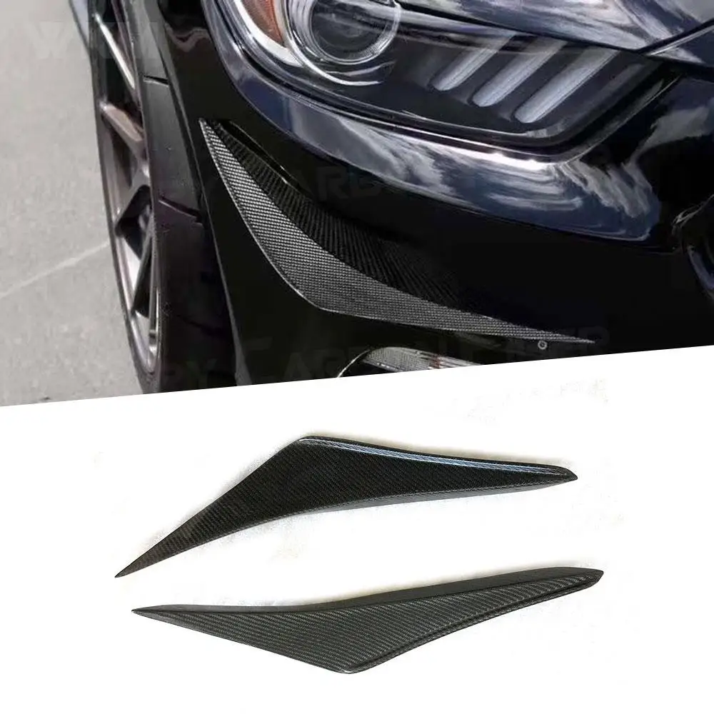 

2PCS Car Front Bumper Fins Vents Splitters Canards Ford Mustang 2015 2016 2017 2019 Carbon Fiber Glossy Black