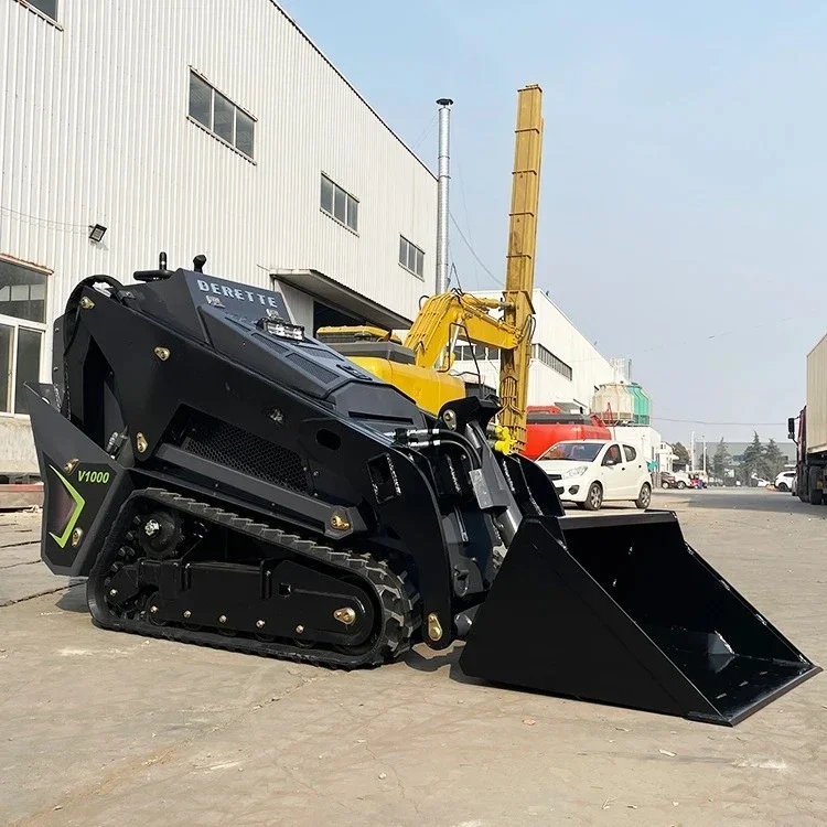 Derette EPA Certified Kubota 25Hp Engine Derette V1000 Mini Skid Steer Loader with Track Crawler