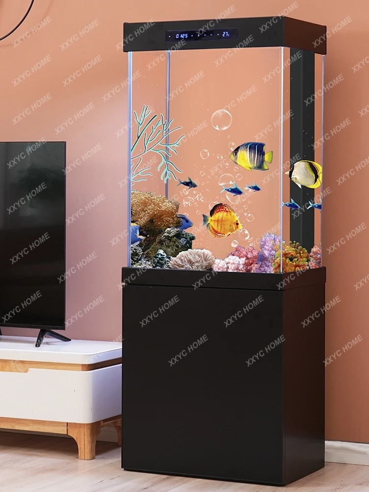 Glass Fish Globe Floor Wall Home Landscape Vertical Square Bottom Filter Aquarium