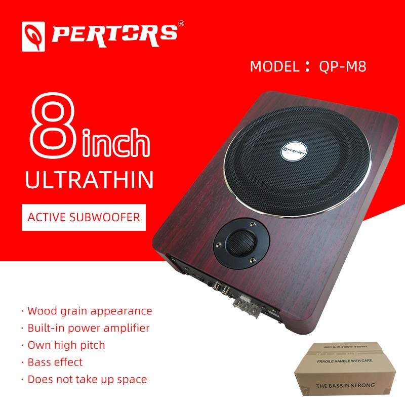 QPERTORS QP-M8 8inch 4ohm Ultra-thin Car Audio Subwoofer Active Subwoofer max power 800W 8Inch With Tweeter and Amplifier