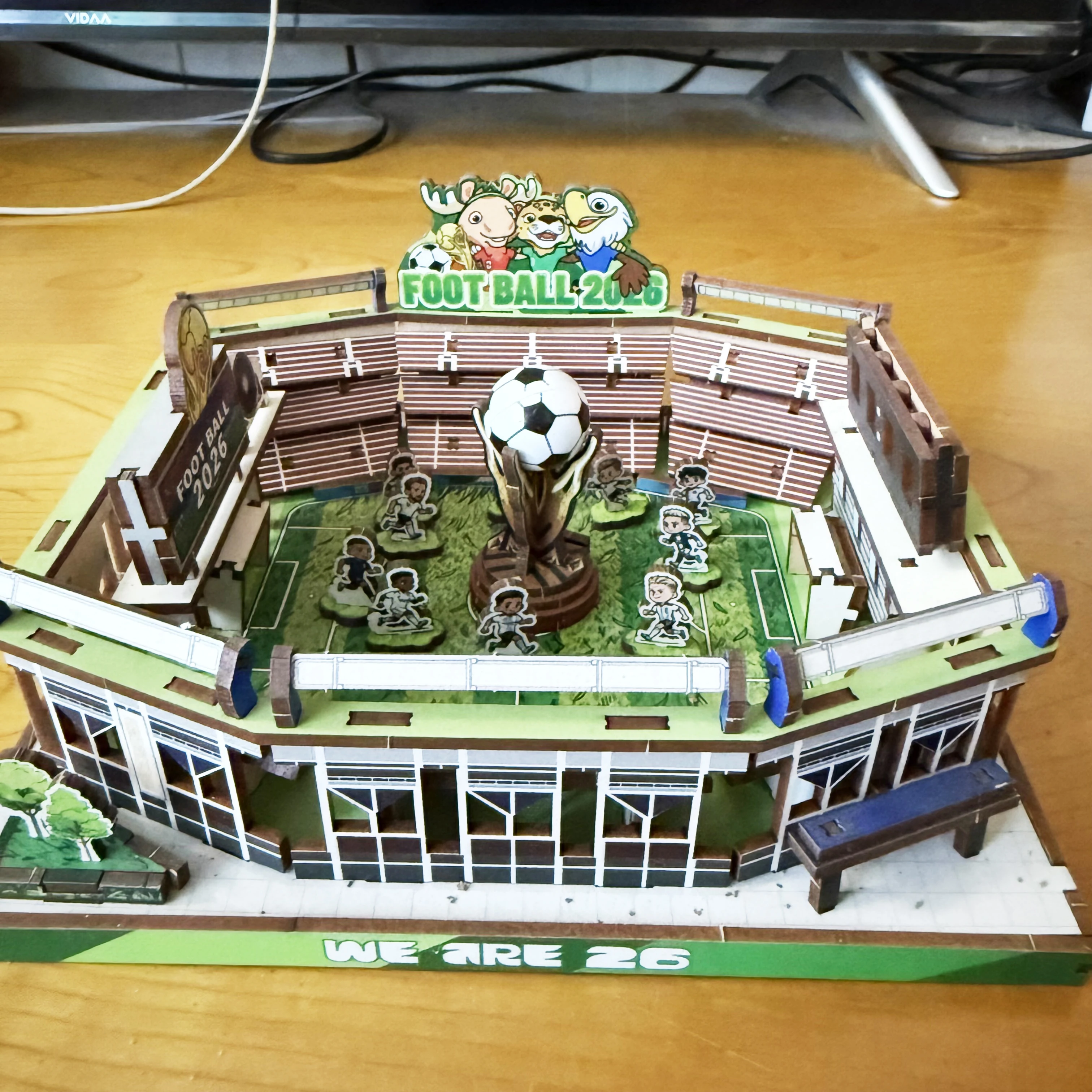 2026 Football Cup Stadium 3D Wooden Puzzle DIY Assembled Toy Removable Scoreboard Gift for Fans Kids Adults Desktop Decor