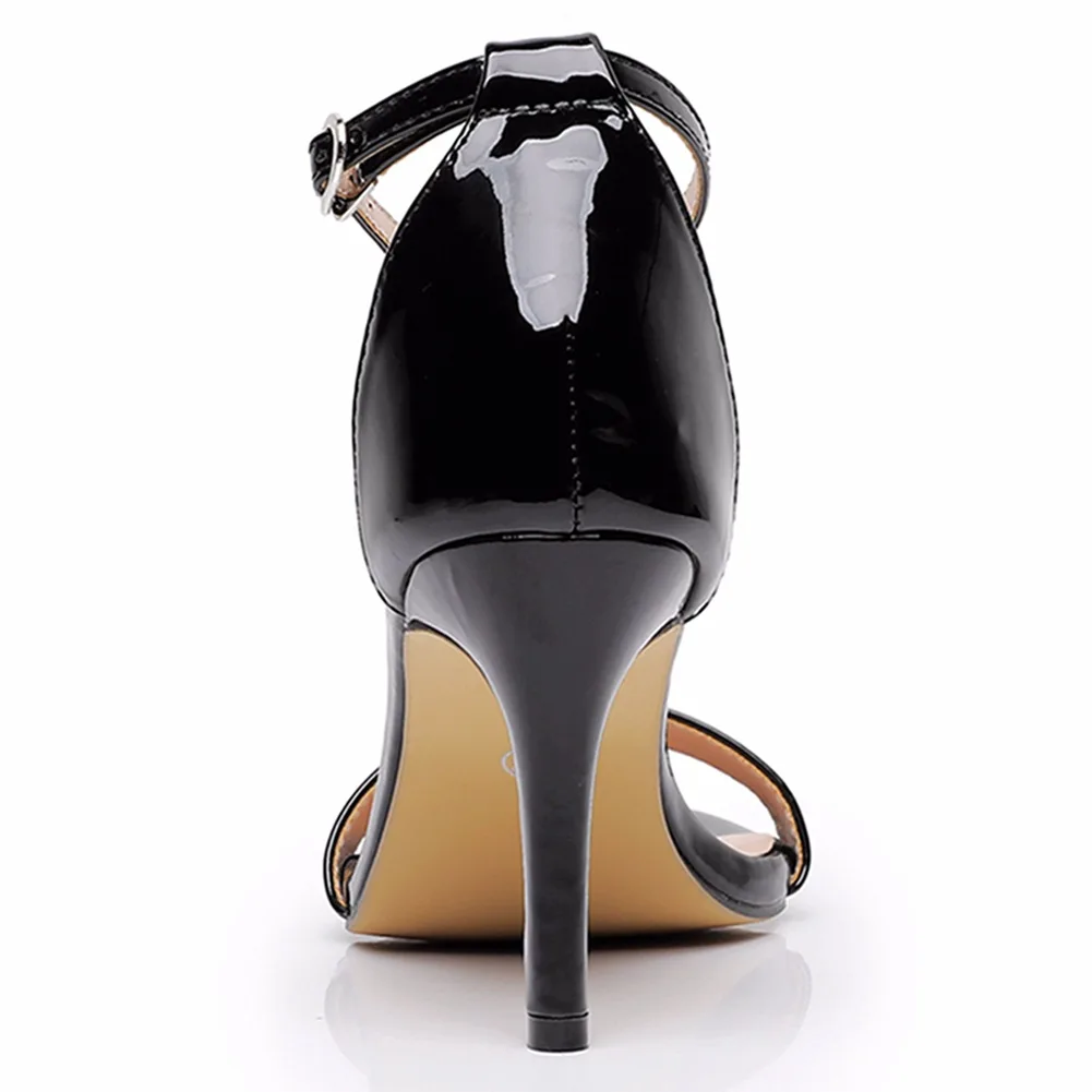 8cm shallow mouth straight strap with plus size, slim heel, fish mouth, reversed string, men's sexy patent leather sandals