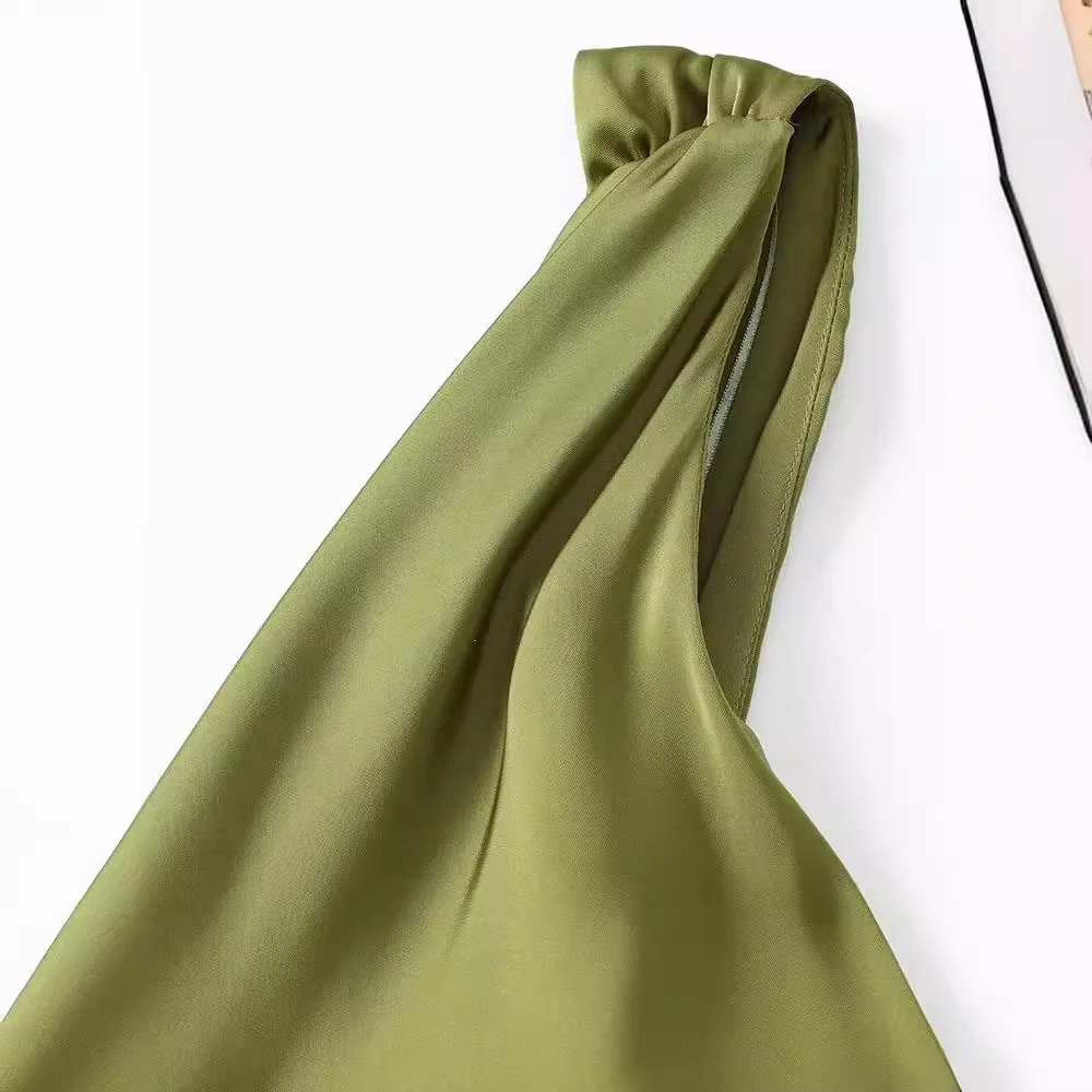 ชุดเดรสผ้าซาตินสำหรับงานปาร์ตี้ฤดูร้อนสำหรับผู้หญิง สายเดี่ยว เปิดหลัง ทรงเข้ารูป ทรงเอไลน์ ความยาวปานกลาง สไตล์ Y2K
