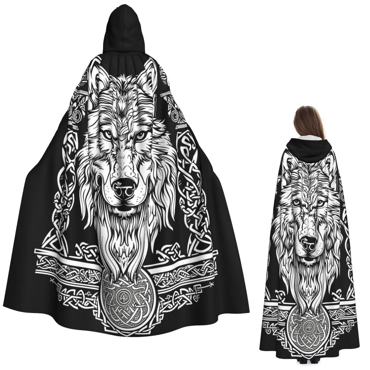 Norse Nordic Viking Celtic Long Hooded Cloak Witch Medieval Costume Cosplay Cape HalloweenParty Adult Unisex