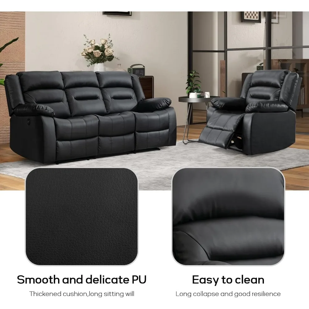 طقم أريكة كرسي كرسي من الجلد الصناعي مكون من 3 مقاعد، طقم أريكة كرسي أريكة كهربائي للاستلقاء، (كرسي + أرائك)