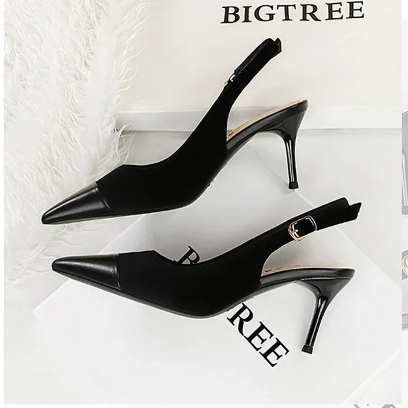 Bigtree moda dedo do pé apontado mulher bombas saltos finos oco fivela cinta concisa festa senhoras sapatos zapatillas de mujer