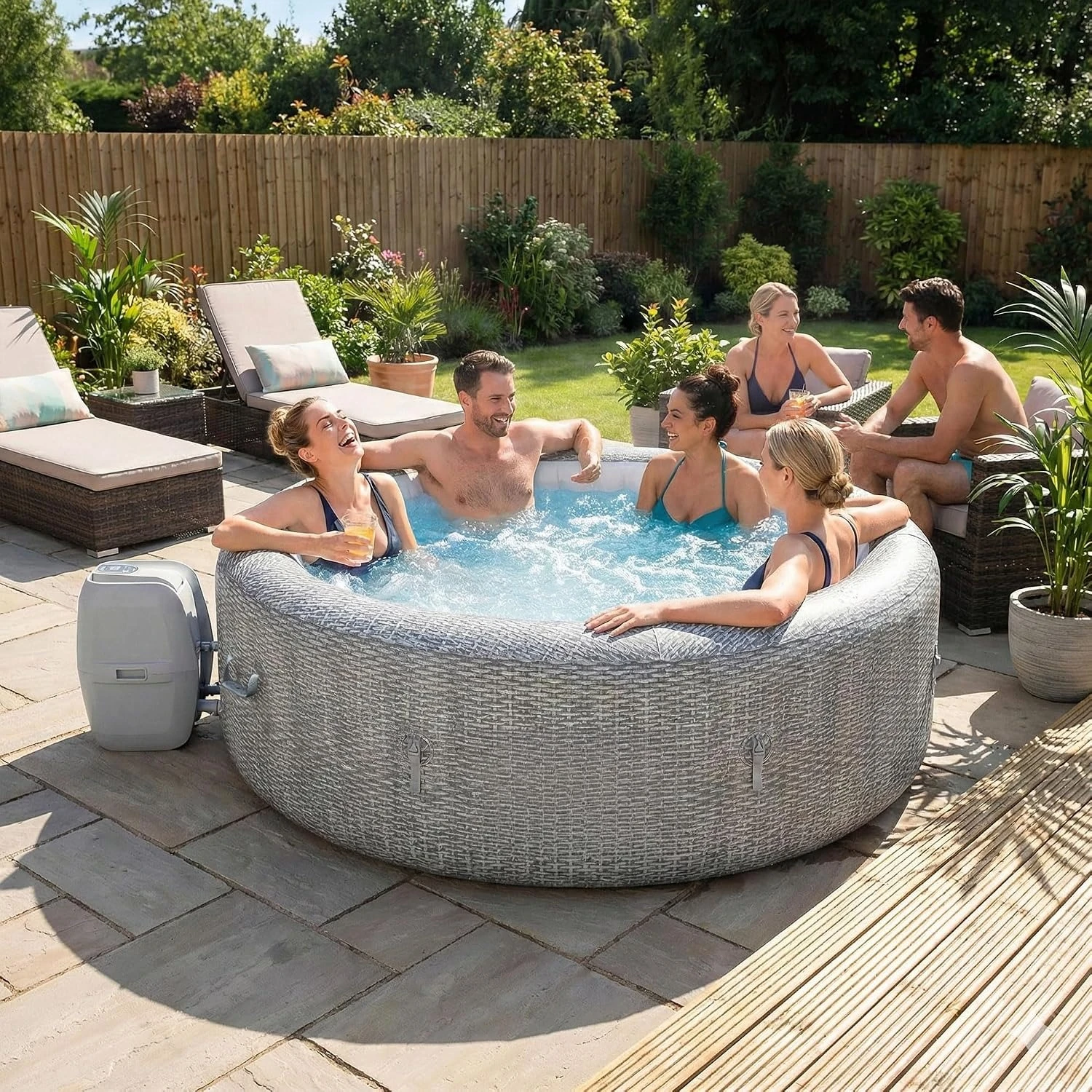 7 Person Inflatable Hot Tub Round Portable Outdoor Spa with 180 Soothing AirJets and Insulated, Custom