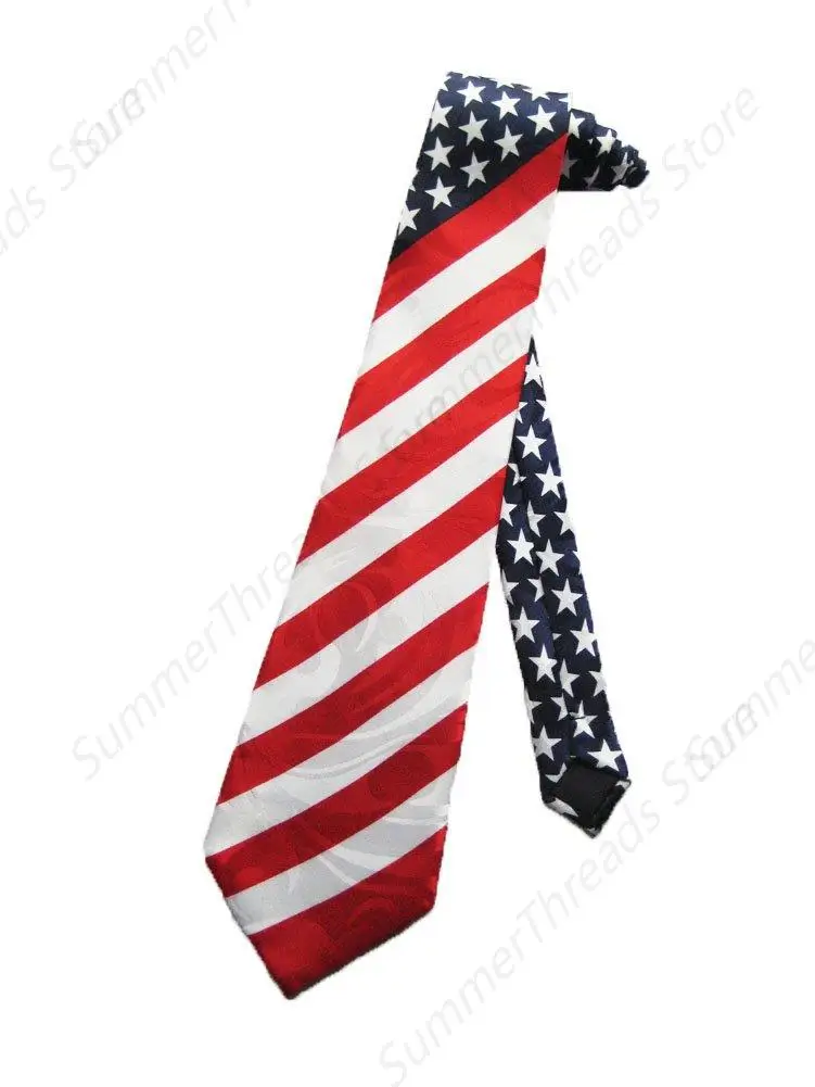 Mens American Flag USA Necktie Stars Stripes Ties - Patriotic Red White Blue - One Size Neck Tie