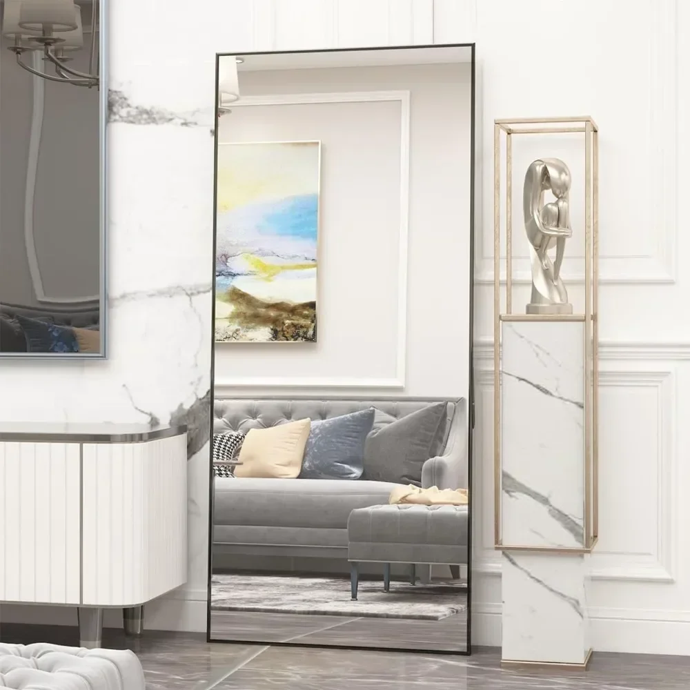 

#For Full Length Mirror 65" × 24", Floor Big Standing Mirror, Against Wall for Bedroom, Thin Frame Mirror (Black, 65x24)&