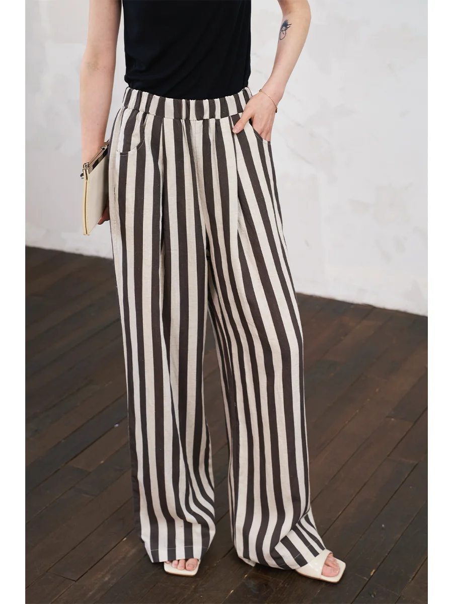 

Брюки JXu свободного кроя, в стиле «ленивый шик», из льна, с эластичным поясом, коричнево-белые в полоску, широкие, до пола, с высокой талией, прямые...